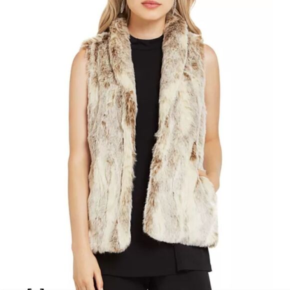 NWOT Womens BCBGENERATION Faux Fur Vest Tan M/L - Picture 2 of 10